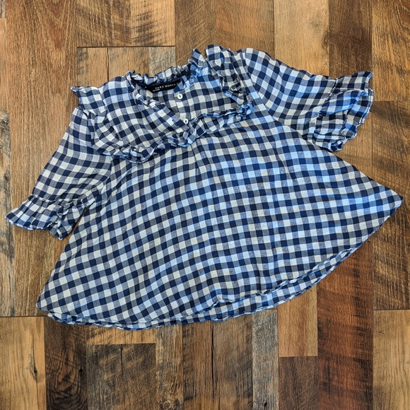 ZARA WOMAN GINGHAM BLOUSE WITH RUFFLES - Picture 8 of 8